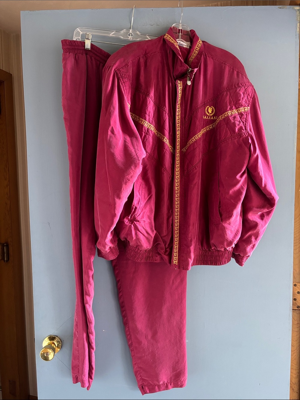 Caesars palace silk Women's Burgundy Bomber Jacket - Zip Front Track Style